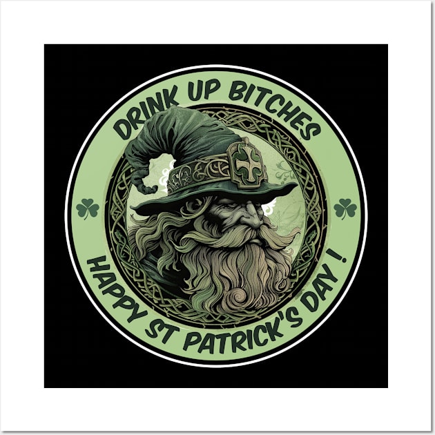 Funny Happy St Patrick's Day Drinking Wall Art by NineBlack